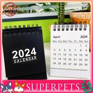  Compact Desk Calendar English Desk Calendar 2024 Mini Desk Calendar Monthly Planner Standing Desktop Calendar for Home Office School Portable Twin-wire Binding English