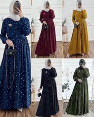 gamis midi dress motif polkadot gamis susun 3 rempel bahan rayon polkadot baju muslim wanita dewasa model terbaru 2022