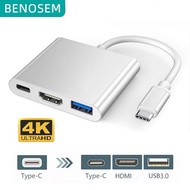 BENOSEM Type C To 4K HDMI Adapter USB 3.1 HUB USB-C 3 in 1 Converter Multiport Dock For Android Phon