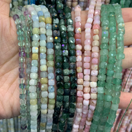4-5mm Natural Fluorite Aquamarine Moss Agate Pink Opal Aventurine Beads Faceted Cube DIY Loose Beads