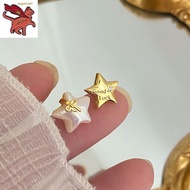 hikaw saudi gold 18k pawnable legit pure gold bow five-pointed star stud earrings women's light luxury niche asymmetrical letter star earrings zircon lucky earrings