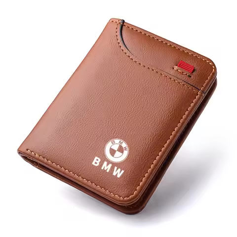 PU Leather ID Card Purse Holder With BMW Logo Auto Emblem Decal Sticker, Vehicle Interior Styling Or
