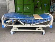 3 CRANKS HOSPITAL BED COMPLETE SET (WITH LEATHER MATTRESS, BED TABLE AND IV POLE)