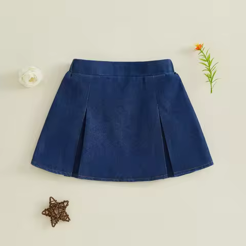 Citgeett Kids Infant Girl Denim Skirt Elastic Waist A-line Pleated Short Jean Skirts Casual Clothes