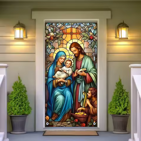 2D Door Banner Jesus Religious Theme Party Decoration Festive Supplies Polyester Background Cloth Ho