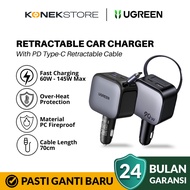 UGREEN Car Charger Built in Cable Type C Retractable Fast Charging 60W 75W 145W