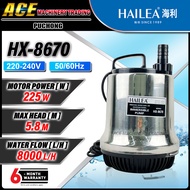 HAILEA Fish Pond Aquarium Submersible Pump 225W / 8000L/h Water Pump Stainless-Steel Body With 1 Year Warranty