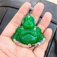 Green Marble Maitreya Buddha Face with Stainless Steel Frame (Dimensions Height 5.5 Width 4.5 cm) - 