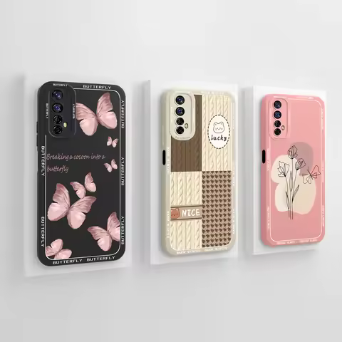 For Realme 7 Pro 7i Phone Case Simple Flowers Patterns Soft Smooth Liquid Silicone Back Cover For Re
