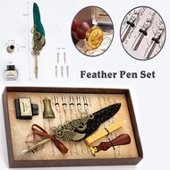 Vintage Calligraphy Feather Dip Pen Set Ink Containing Pen Tip Mechanical Feather Pen Kit