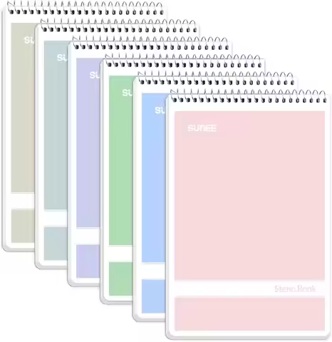 6-Pack Steno Pads 6x9, Gregg Rule, 60 Sheets Each, Assorted Colors, Top Spiral Notebook for School O