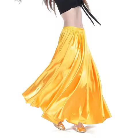 Oriental Dancer Satin Maxi Swing Skirt Belly Dance Performance Costume