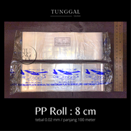 Plastik PP Roll Cap Jet - panjang 100 meter tebal 0.02 mm : plastik gilap untuk snack goreng plasti