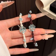 Good Luck Fresh Blue Four-Leaf Clover Crushed Stone Bracelet Hand-Woven Couple Girlfriends Bracelet 