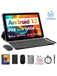 VASOUN Touch 10 Plus Android 13平板電腦 (A523 8核 2.0Ghz/8GB(4GB+4GB) RAM/64GB ROM/10.1英寸 1280*800 IPS螢幕/5G WIFI/BT 5.2/WIFI 6/ 6000毫安時/Type-C/2mp+8mp相機/附贈皮革套、鍵盤、滑鼠、觸控筆(不含轉接頭)