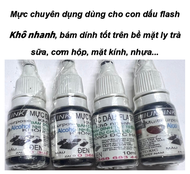 2 lọ 10ml Mực dấu in trên nhiều chất liệu mực dấu flash dùng đóng bao bì ly trà sữa nhựa sắt đồng in