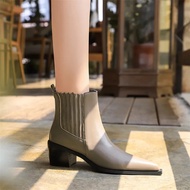 Fashion Comfortable British Style Concise Soft Leather Ankle Boots Pointed Toe Thick Heel Women Work