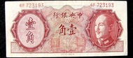 1946年中華民國(卅五年)中央銀行蔣中正像安徽安慶振風塔景壹角(金圓)鈔票