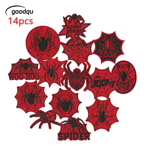 Patches Iron On Thermal 14pcs Red Iron On Patches For Clothing Embroidered Spider Web Jackets Diy Lo