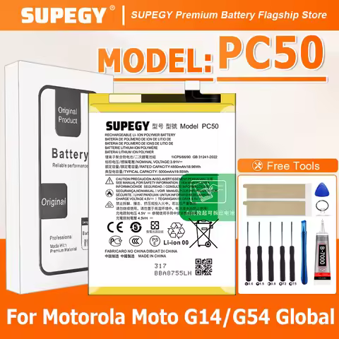 100% New High Quanlity PC50 Battery For Motorola moto G14/G54 Global Replacement Batteries + Free To