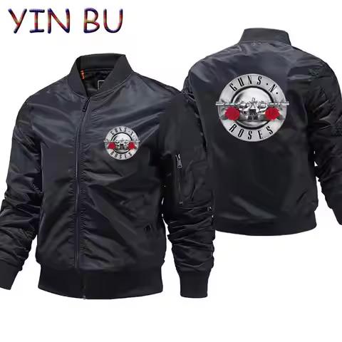 Gun And Roses Rock Band Guns N Roses Male Bomber Jackets Men's Thick Winter Windbreaker Jacket Pilot