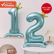 133.2cm Blue Crown with Base Standing Number Aluminum Film Balloon, Birthday Scene Decoration Birthd