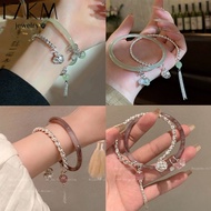 17KM Elegant Butterfly Bell Jade Bracelet for Women Tassel Silver Bangle Accessories Jewelry