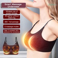 DELMER Electric Breast Massager, Nylon Electric Breast Care Massage Bra, Hot Compress Stimulator Smart Vibrating Heating Hot Compress Breast Beauty Instrument Female Ladies