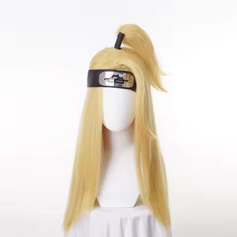 Akactuki Cosplay wigs halloween Deidara cosplay wig for men Long Golden wigs synthetic Hair + headba