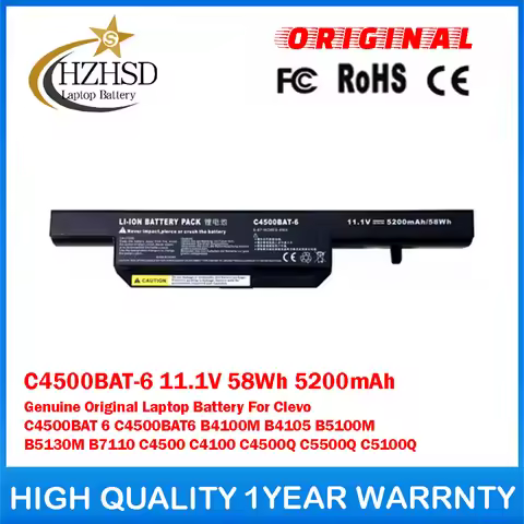 C4500BAT-6 11.1V 58Wh 5200mAh Genuine Original Laptop Battery For Clevo C4500BAT 6 C4500BAT6 B4100M 