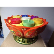 Tibetan Style Ceramic Eight Auspicious Colorful Flower Lamp Holder Orange Color (Upper Plate Diamete