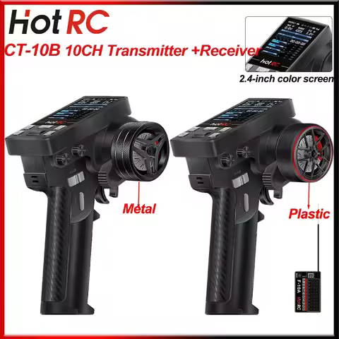 HOTRC CT10B 10CH 2.4GHz Transmitter F-10A Receiver Metal/Plastic Handwheel Color Screen Remote Contr