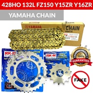 RKM 428 SPROCKET SET WITH YAMAHA CHAIN GOLD ORING Y15ZR Y16ZR FZ150 Y15 Y16 RANTAI EMAS YAMAHA 428HO