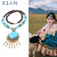 XIANEE Bohemian Necklace, Alloy Gifts Bohemian Pendant Necklace,  Jewellery Vintage Turquoise Long N