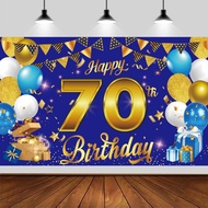 7x5ft Blue Gold Happy 70th Birthday Photography Background for Gold Blue Birthday Party Backdrop for