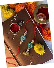 I Jewels Indian Festival Designer Bhaiya Bhabhi Hanging Lumba Rakhi Combo Set for Rakshabhandan Spec