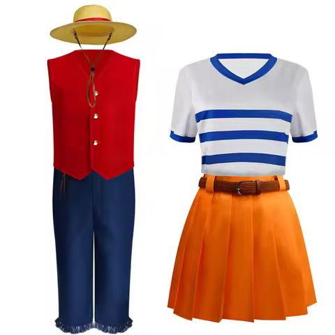 Anime ONE Pick Sun God Luffy Love Nami Cosplay Costumes in life Luffy Cosplay Red Suits Hat For Kids