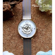 *Ready Stock*ORIGINAL Alexandre Christie 2723LHBTGSL Stainless Steel Mesh Bracelet 3D Flowers Design Ladies Watch
