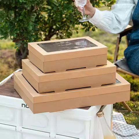2Pcs Picnic Bakery Boxes Disposable Fried Chicken Paper Box Salad Bento Lunch Box Birthday Party Sup