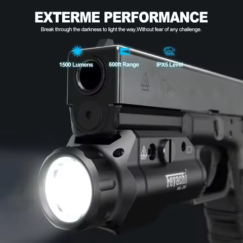 Feyachi HL-20 Pistol Light 1500 Lumen Upgrade LED Weapon Light Compact Rail Mounted Handgun Tactical