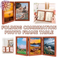 Hinged Photo Frame Double/Trifold Folding Picture Frame 180° Foldable Wood Folding Picture Frame for