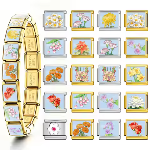 1pc Original Design December Flowers Italian Link fit 9mm Stainless Steel Charm Jewelry Making DIY B