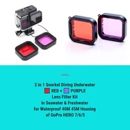GoPro HERO 7/6/5 三合一 專用40米潛水防水殼專用濾鏡套裝 🟥 紅色+🟪 紫色 Snorkel Diving Underwater RED + PURPLE Lens Filter K