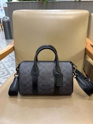 Coach / Compass Mini Boston 25 / Black Signature Canvas Unisex Crossbody Handbag