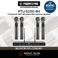 Phenyx Pro PTU-5200-4H Quad UHF Wireless Microphone System, 4 Cordless Mics, 4x25 UHF Adjustable Frequency, 200ft Range