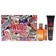 Dsquared2 Wood Men 3 Pc Gift Set 3.4oz EDT Spray, 0.3oz EDT Spray, 5.0oz Bath and Shower Gel