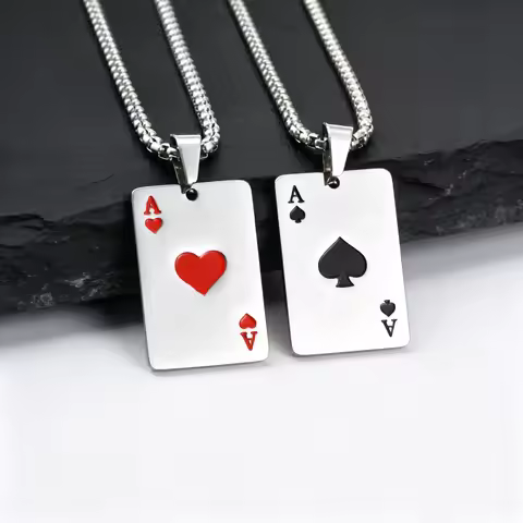 Playing Card Pendant Necklace for Men,Ace of Spades Ace of Hearts Poker Card Pendant,Hip Hop Vintage