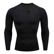 GYMSHARK Compression Long sleeves Shirt Men's Outdoor Sports Sun Protection Base Layer Skin Quick-dr