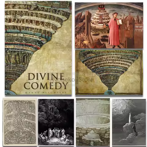 Retro Dante Divine Comedy The Renaissance Illustration Poster and Prints Canvas Painting Wall Art Pi