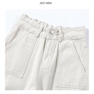 Ready stock high waist beige color long pants beige color denim jeans